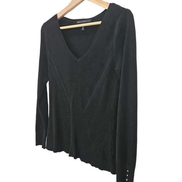 White House Black Market V-Neck Ribbed Sweater Black Women’s Medium - Picture 2 of 7
